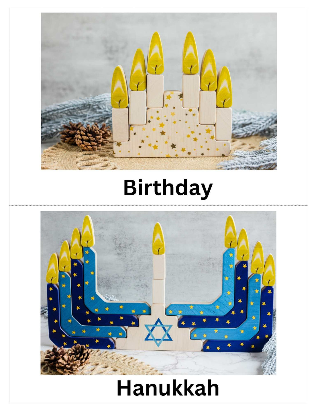 Festival of lights stacker - Double sided stacker to explore the world festivals - Diwali, Christmas, Imbolc, Kwanzaa, Hanukkah, Lantern