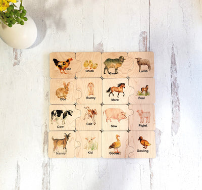 Wooden puzzle, farm mother and baby