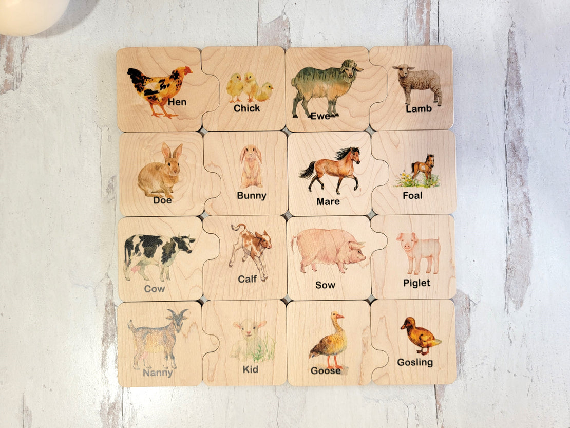 Wooden puzzle, farm mother and baby