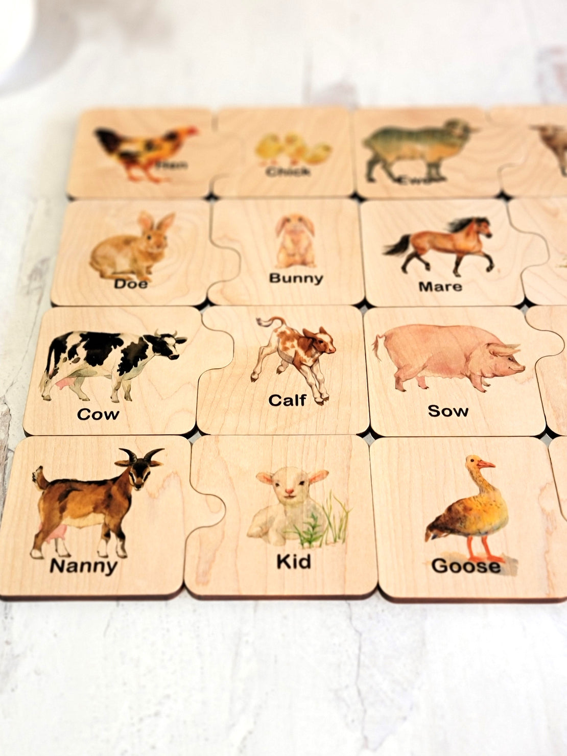 Wooden puzzle, farm mother and baby