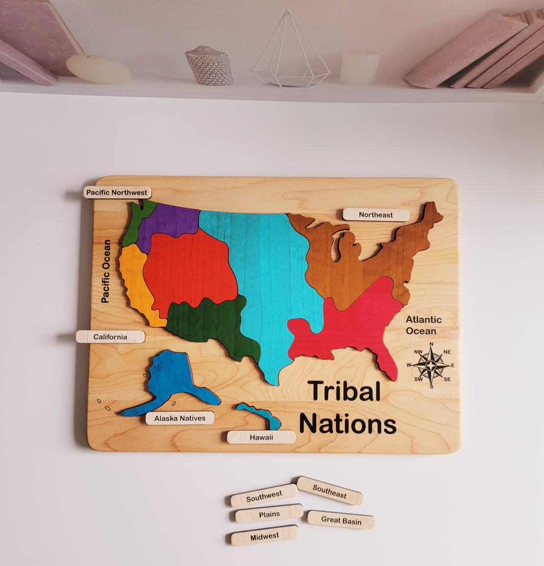 Wooden tribal nations map