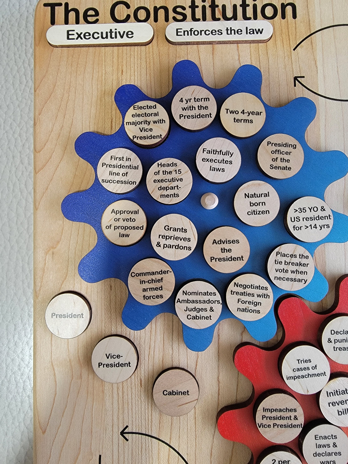 Branches of the Government - Upper elementary- wooden puzzle - The constituition board