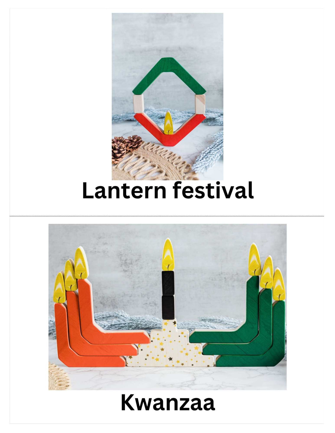 Festival of lights stacker - Double sided stacker to explore the world festivals - Diwali, Christmas, Imbolc, Kwanzaa, Hanukkah, Lantern