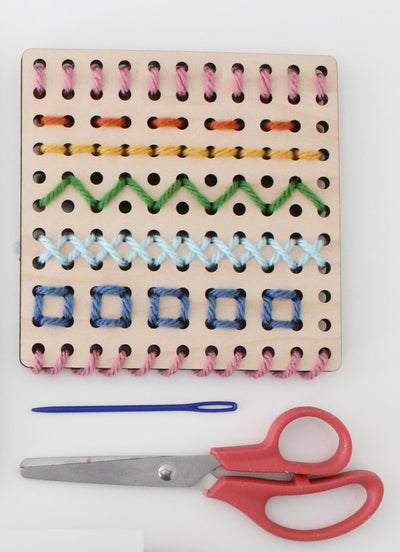 Wooden Sewing Board for Kids with engraved stitch guide – Master Fine Motor Skills and Explore Diverse Stitching Techniques