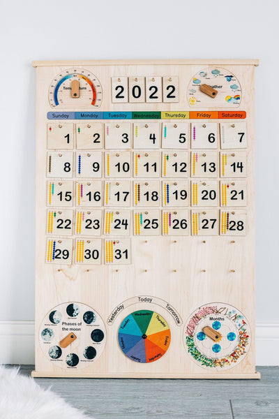 SECONDS/IMPERFECT Classroom & School size Wooden perpetual calendar with seasons, moon phases, months, days and weather