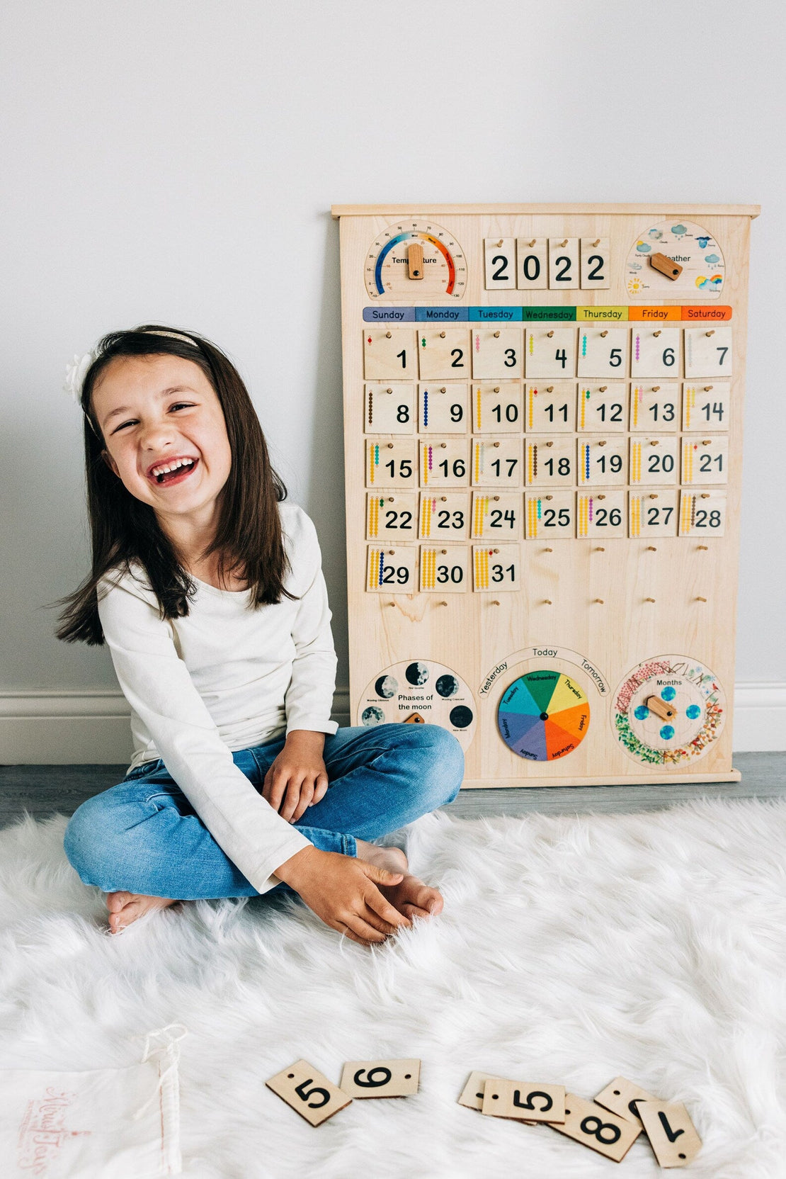 SECONDS/IMPERFECT Classroom & School size Wooden perpetual calendar with seasons, moon phases, months, days and weather