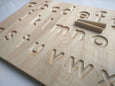 Alphabet tracing board with guided arrows, Regular print font, all natural wood, educational toys