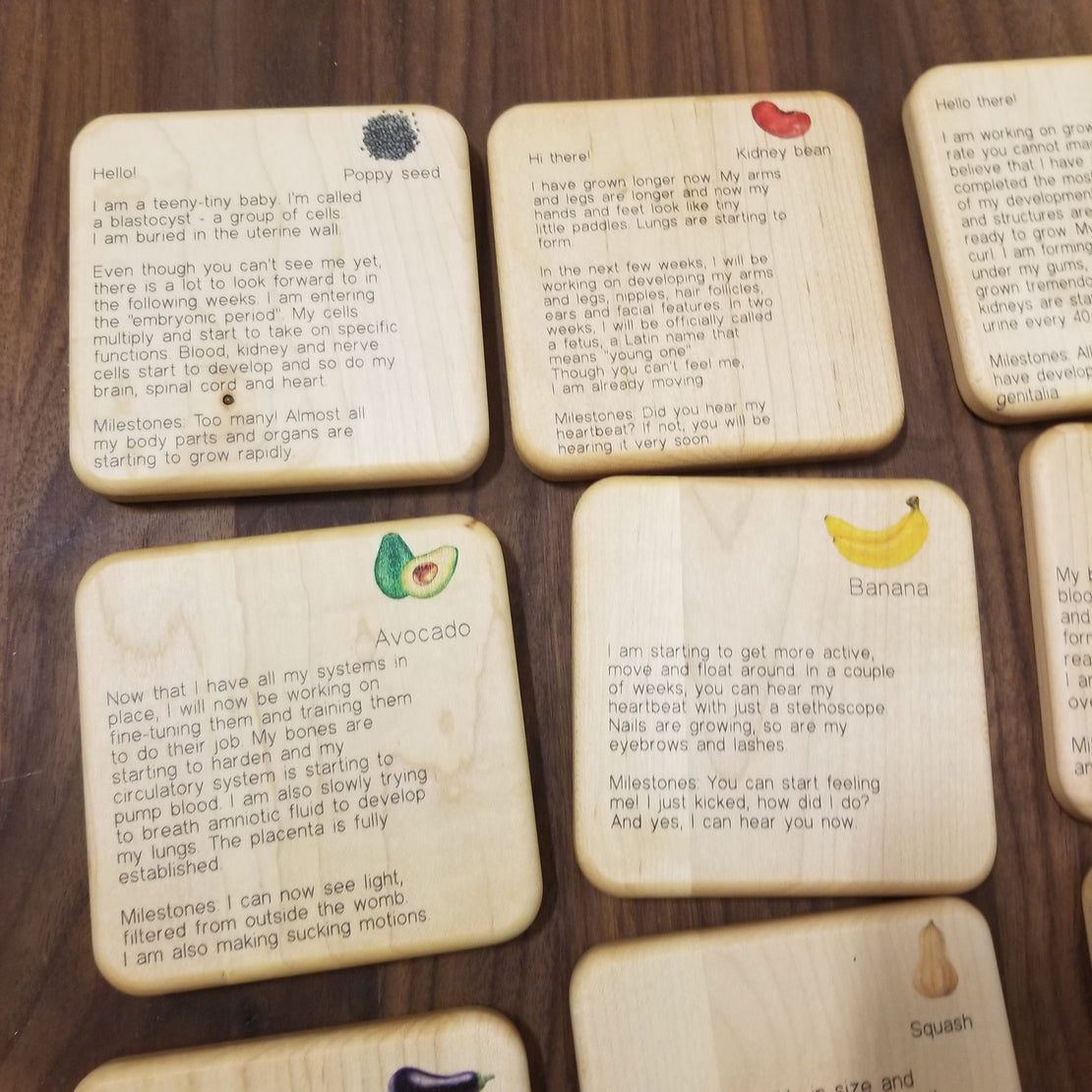 Doula Gift Ideas - Stages of pregnancy and fetal development wooden tiles, obgyn gift, midwife gift, doula gift, graduation gift