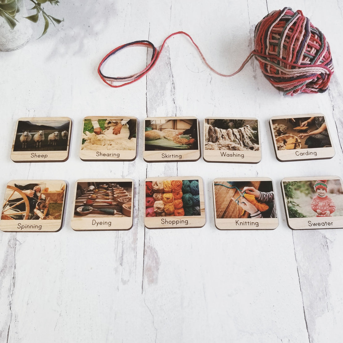 Montessori sequencing tiles - From sheep to sweater