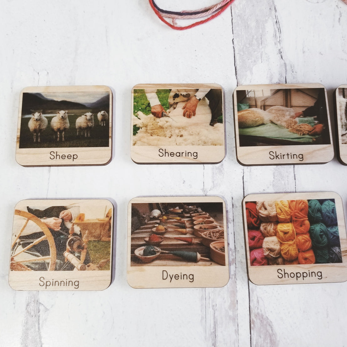 Montessori sequencing tiles - From sheep to sweater
