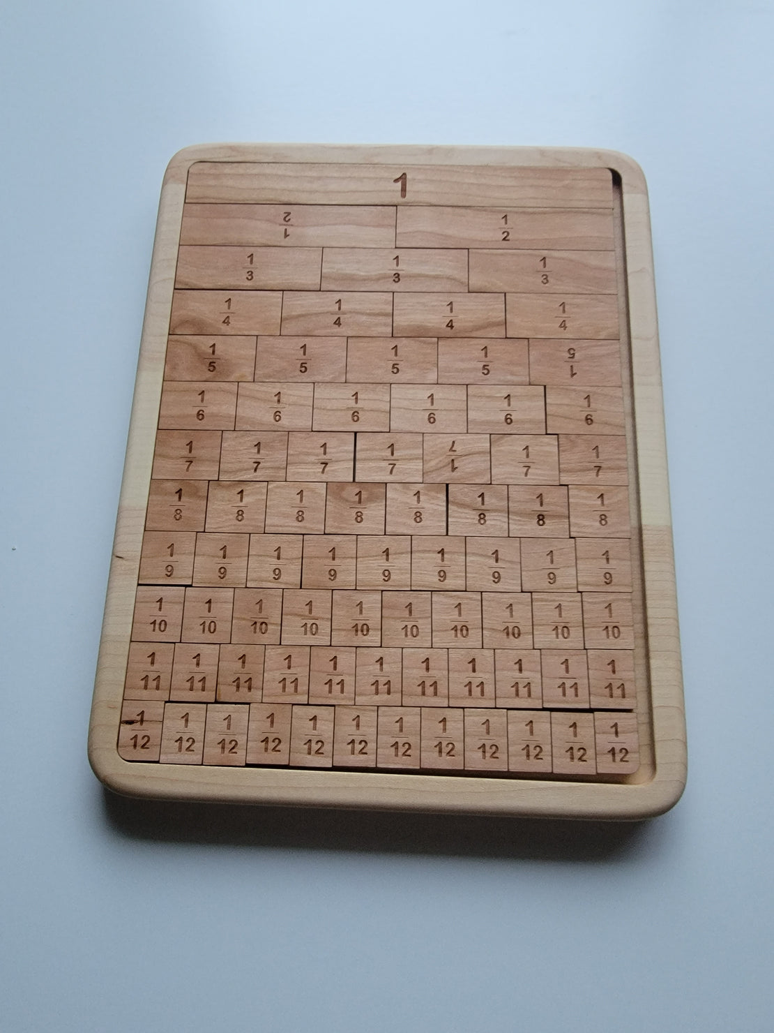 Fraction strips - fraction bars - Wooden fraction tiles - Montessori