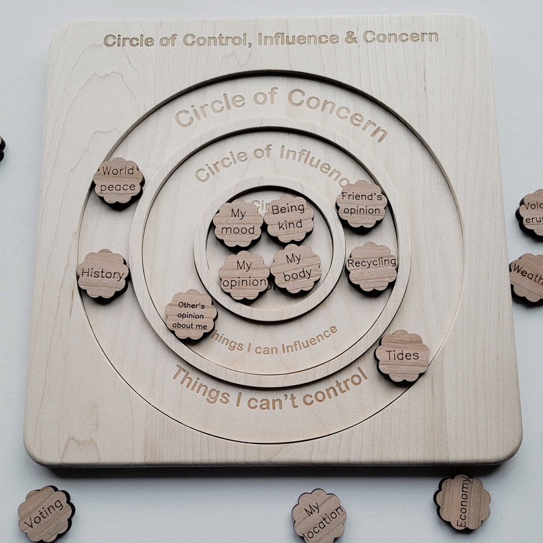 Circle of control board - circle of influence - circle of concern - Growth mindset