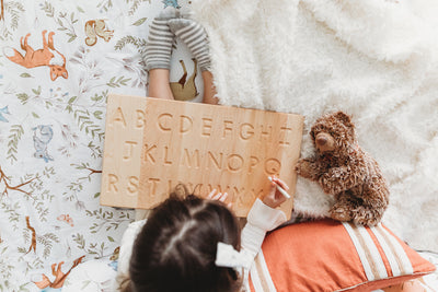 Alphabet tracing board with guided arrows, Regular print font, all natural wood, educational toys