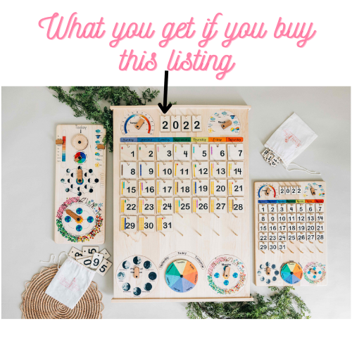 Classroom & School size Wooden perpetual calendar with seasons, moon phases, months, days and weather