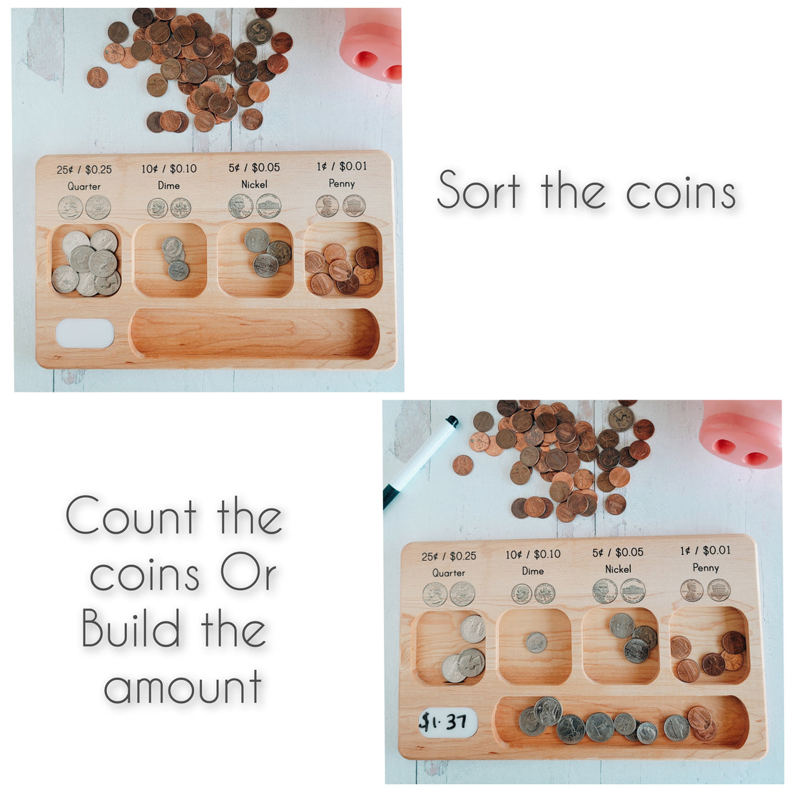 Coin manipulation board - Money sorting board - Money activity board