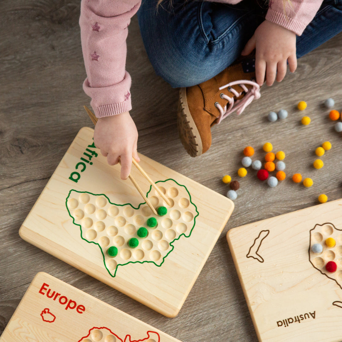 Montessori continent work - Transfer work - Montessori geography - Montessori Fine Motor Work - Fine Motor Skills Activity - Tonging
