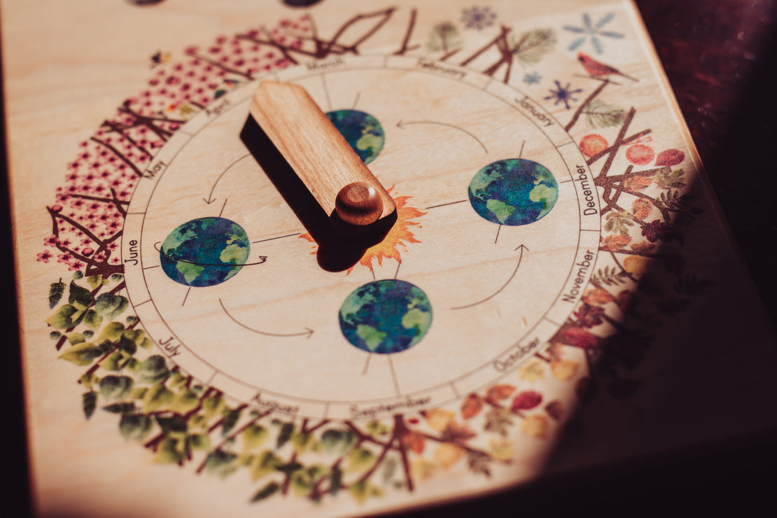 SECONDS/IMPERFECT Wooden perpetual calendar with seasons, moon phases, months, days and weather