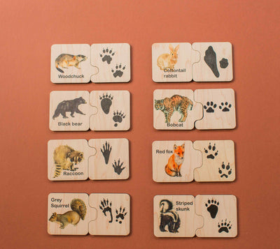 Animal tracks puzzle - wooden puzzle - montessori - waldorf - stocking stuffer - gift for nature lover - gift for kids