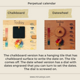 Wooden perpetual calendar with seasons, moon phases, months, days and weather