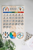 Expanded Wooden perpetual calendar with seasons, moon phases, months, days and weather