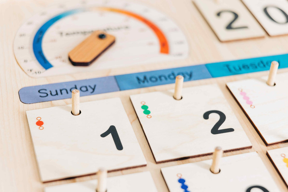 Classroom & School size Wooden perpetual calendar with seasons, moon phases, months, days and weather