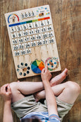 Expanded Wooden perpetual calendar with seasons, moon phases, months, days and weather