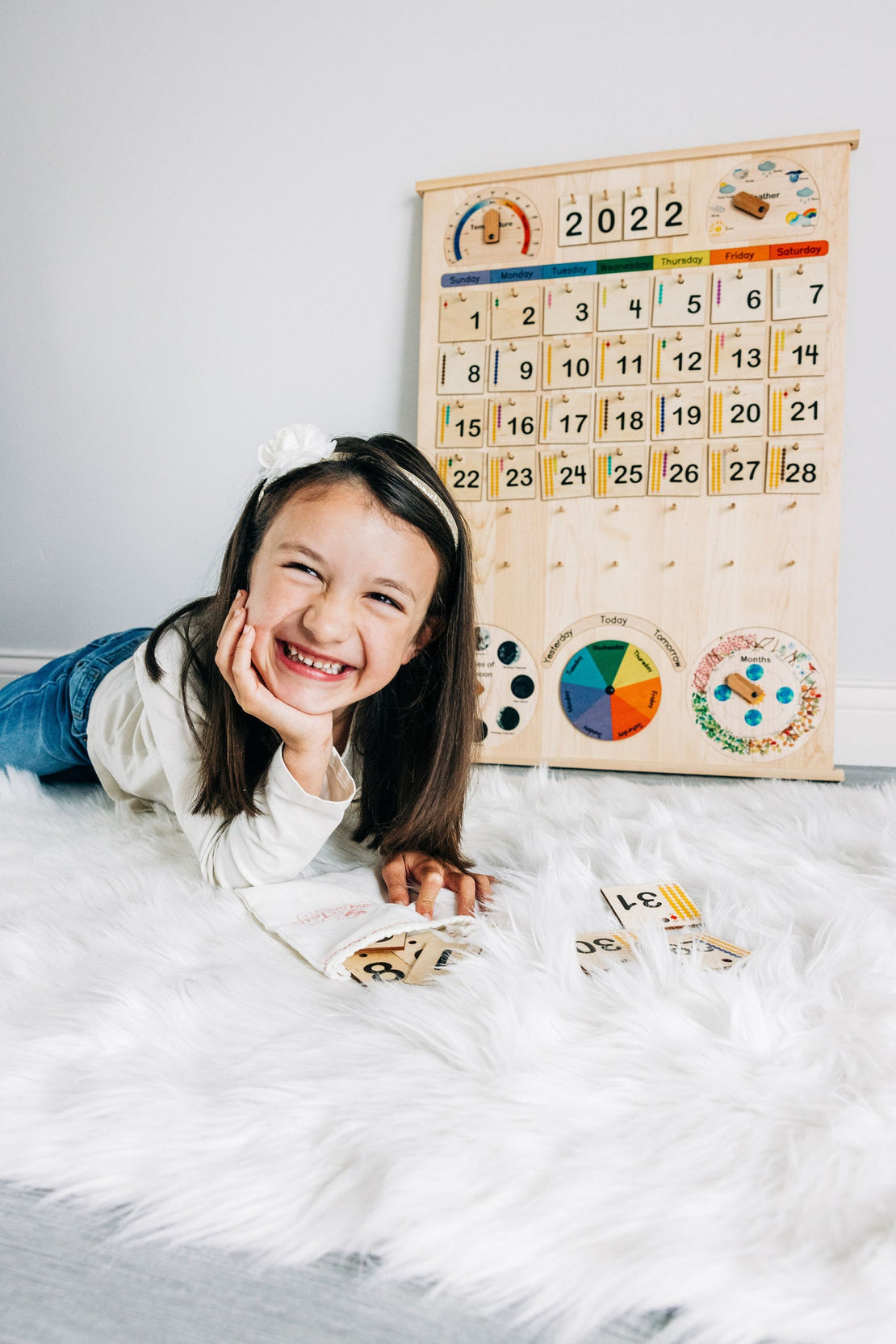 Classroom & School size Wooden perpetual calendar with seasons, moon phases, months, days and weather
