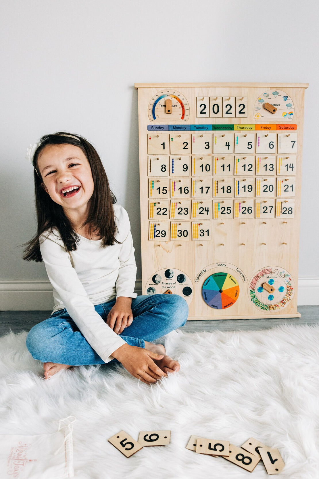 Classroom & School size Wooden perpetual calendar with seasons, moon phases, months, days and weather