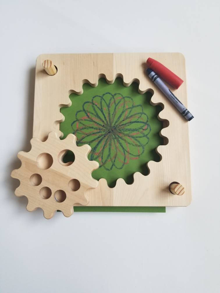 Wooden spirograph, toddler spiral drawing kit