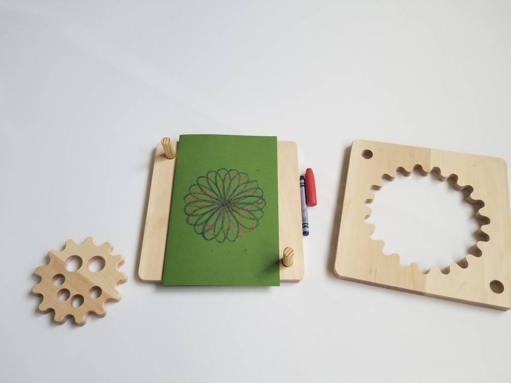 Wooden spirograph, toddler spiral drawing kit