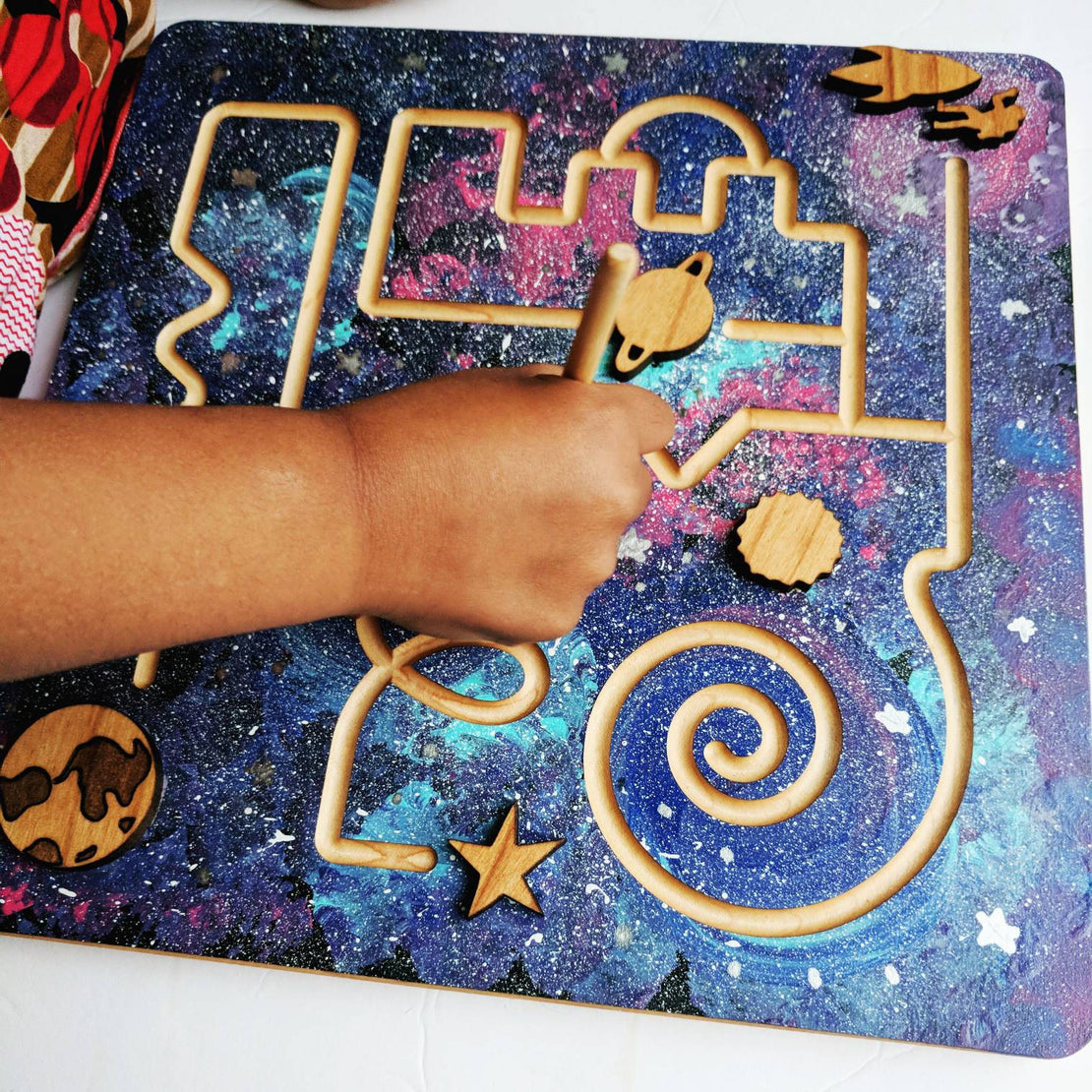 Prewriting maze - form drawing - finger maze - marble maze - space gift - Christmas gift - stem toy