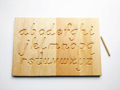 Alphabet tracing board, Natural wood, D'Nealian font alphabet tracing with guided arrows, educational toys