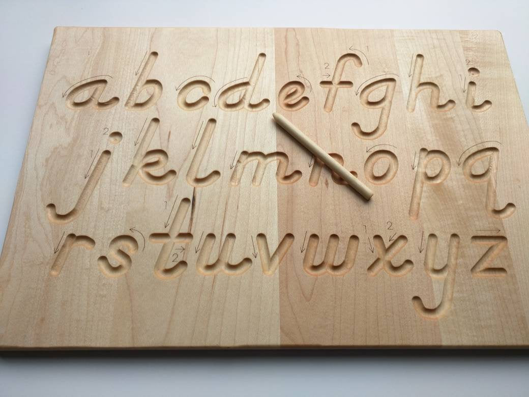 Alphabet tracing board, Natural wood, D'Nealian font alphabet