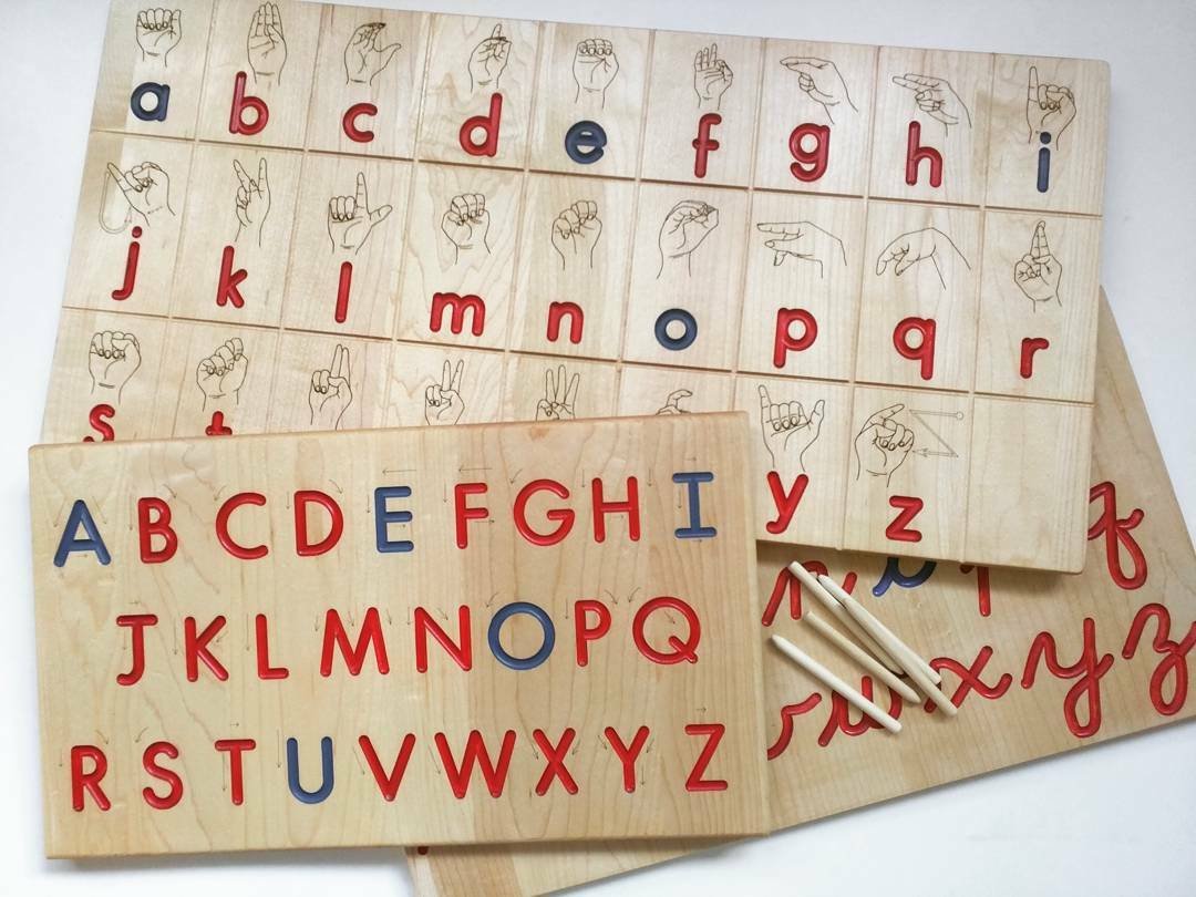 Wooden Sign language board - ASL board in Montessori colors - educational toys - back to school