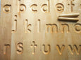 Alphabet tracing board with guided arrows, Regular print font, all natural wood, educational toys