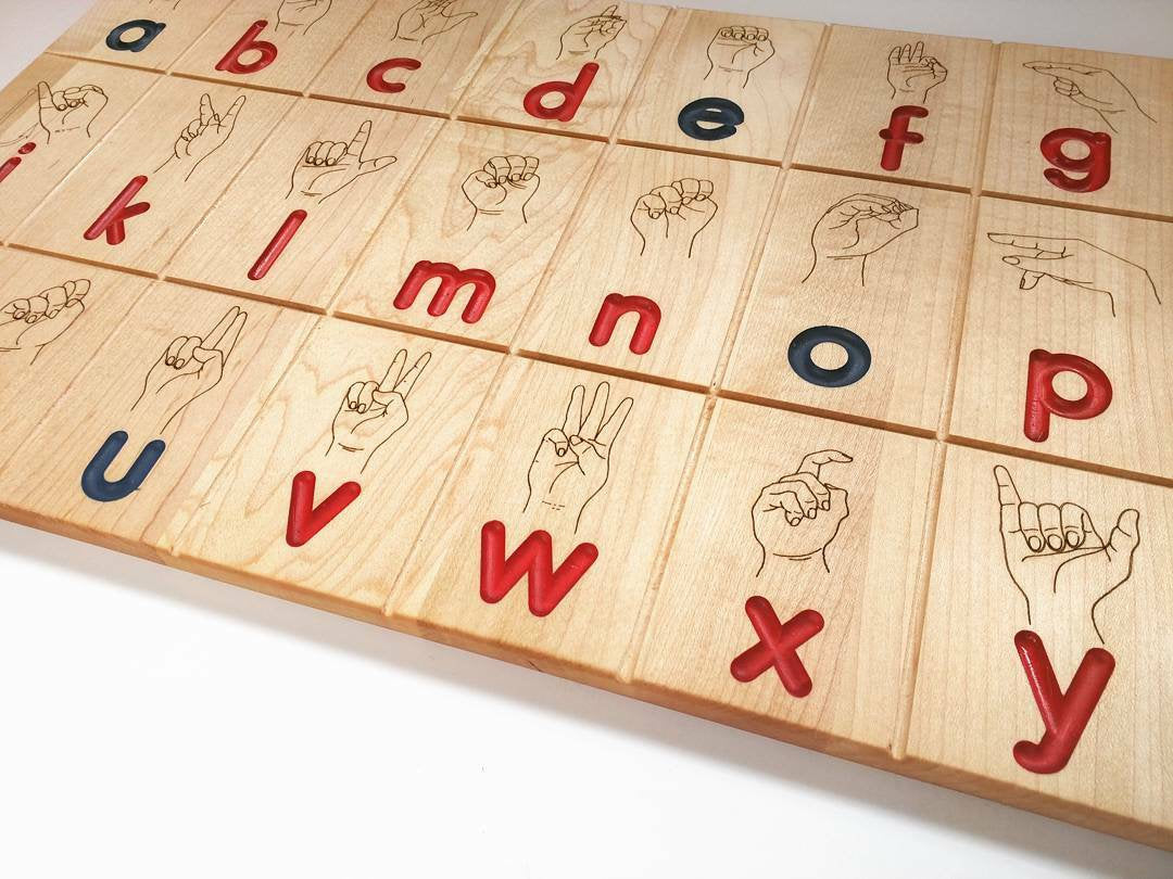 Wooden Sign language board - ASL board in Montessori colors - educational toys - back to school