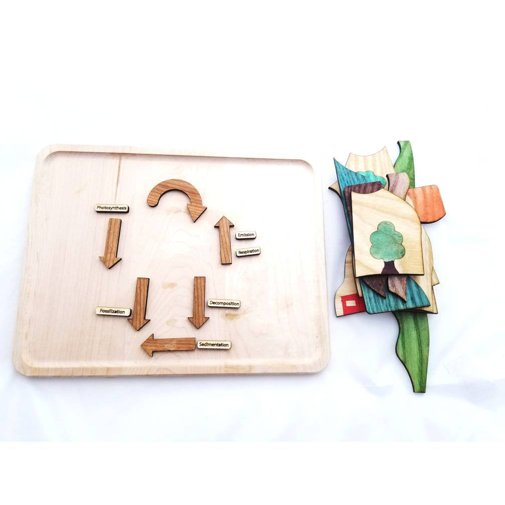 Carbon cycle puzzle, Earth day wooden puzzle