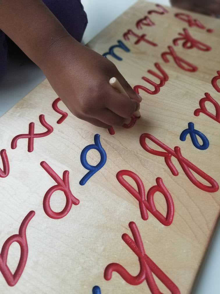 Cursive alphabet tracing board - wooden alphabet board - wooden tracing board - Montessori - Waldorf
