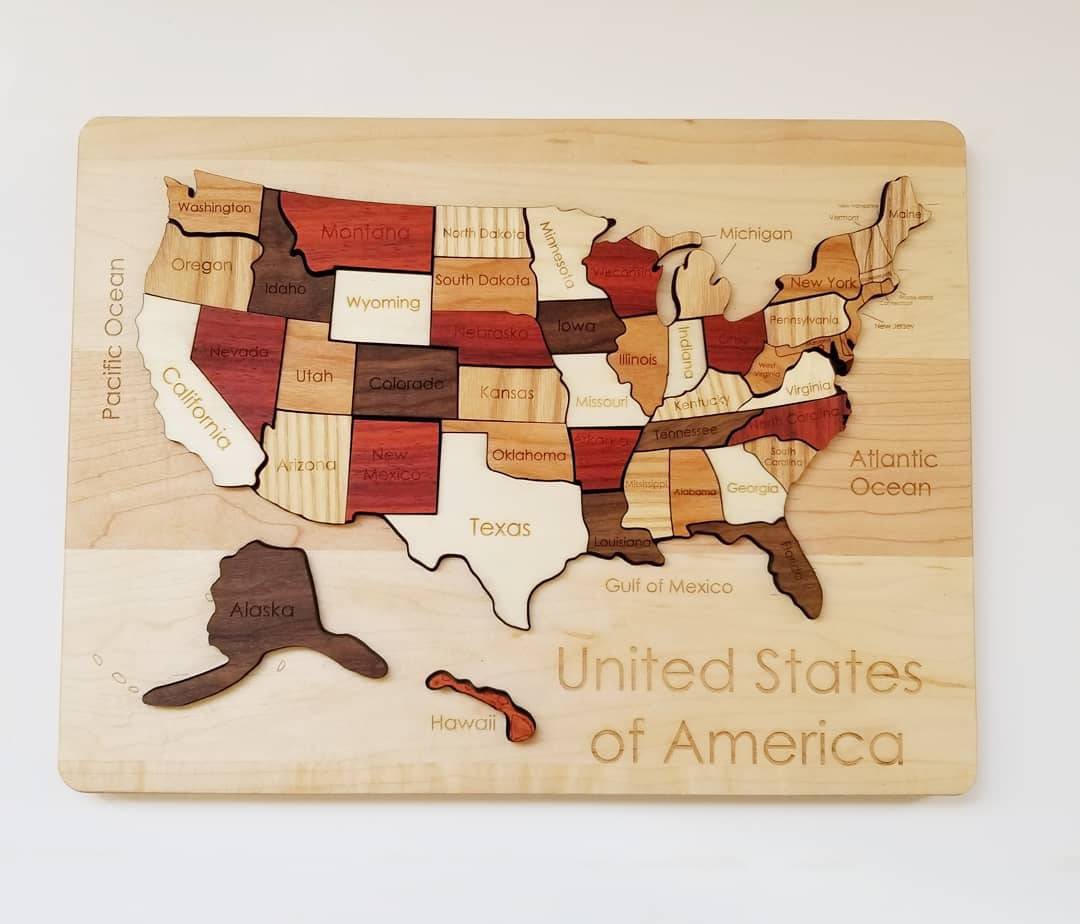 Wooden map puzzle - United states map - continent maps - country map -  wooden puzzle - Montessori continent maps - Waldorf