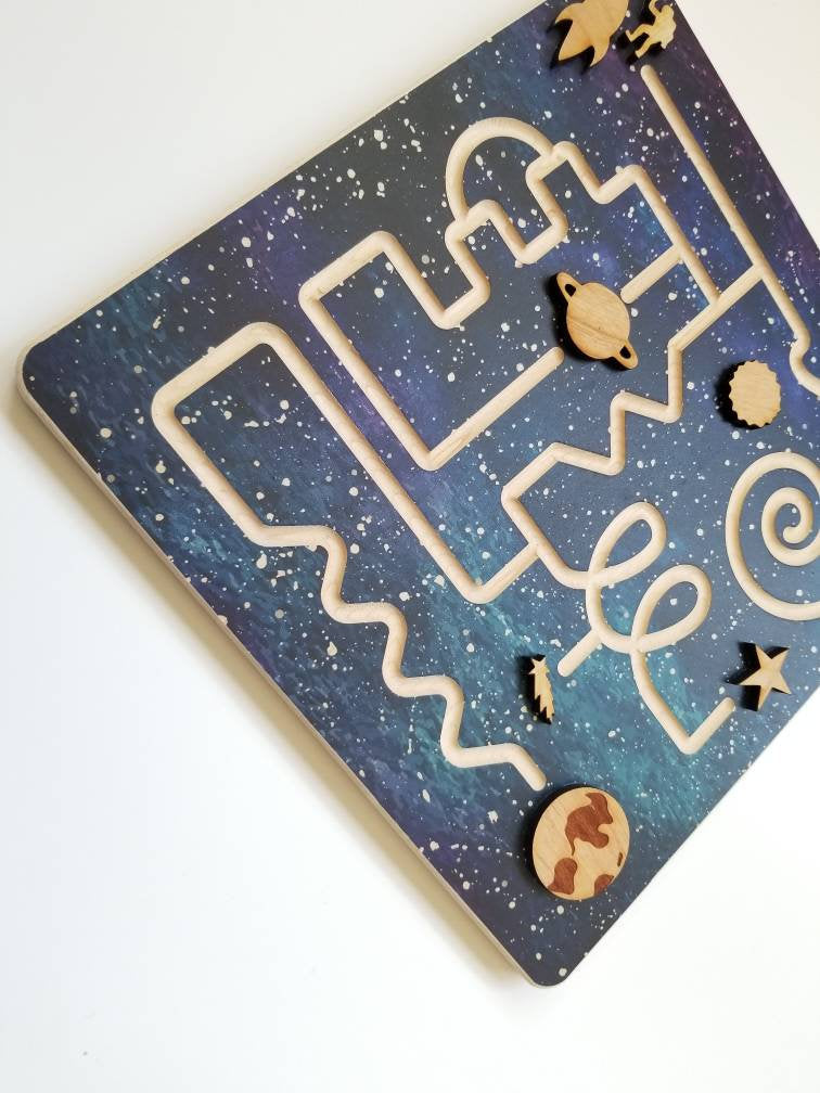 Prewriting maze - form drawing - finger maze - marble maze - space gift - Christmas gift - stem toy