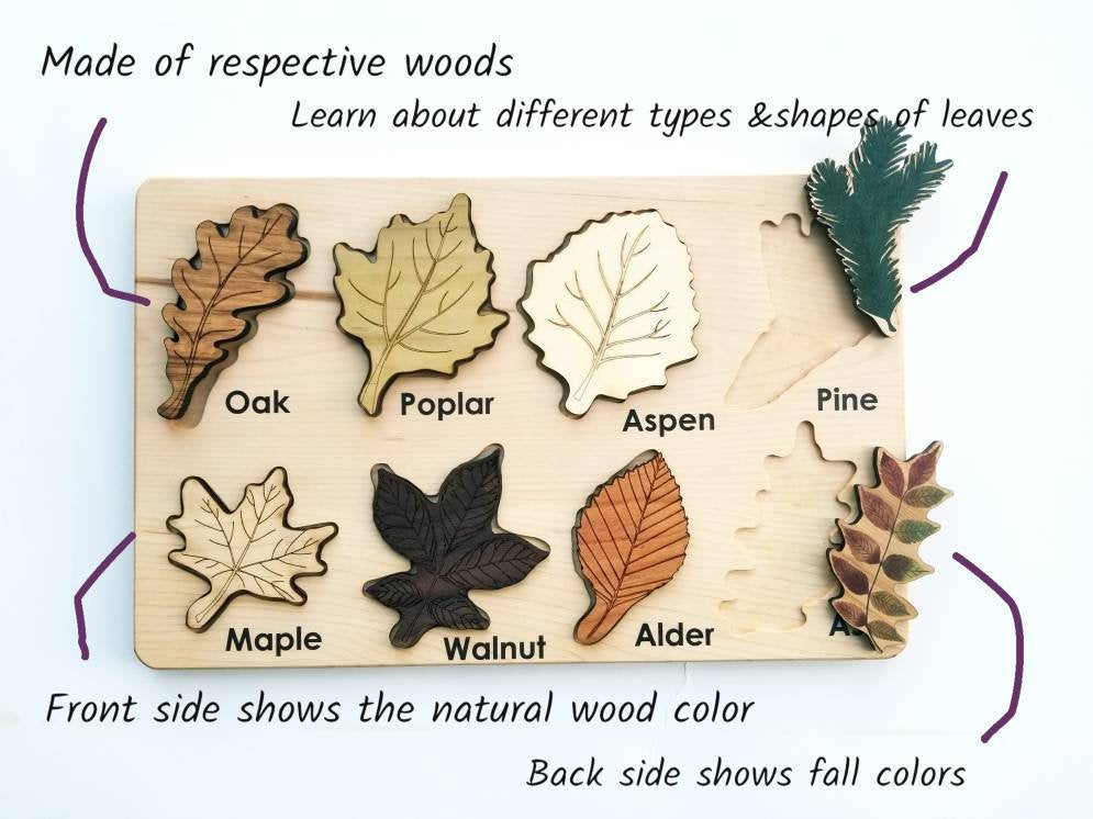 Leaf puzzle, Montessori puzzle, Christmas gift, wooden puzzle, stem toy