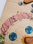 Wooden perpetual calendar with seasons, moon phases, months, days and weather