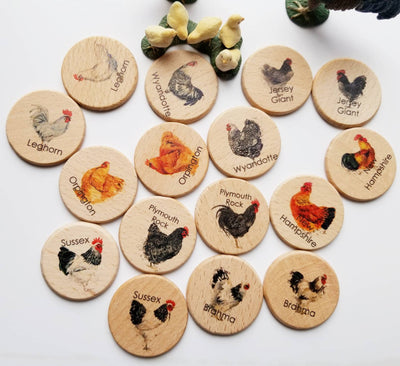 Wooden memory game - chicken breed hen rooster match
