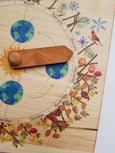 Wooden perpetual calendar with seasons, moon phases, months, days and weather