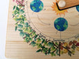 Wooden perpetual calendar with seasons, moon phases, months, days and weather