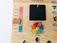 Wooden perpetual calendar with seasons, moon phases, months, days and weather