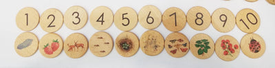 Wooden memory puzzle - number matching game - counting game - nature numbers - travel game - portal game - learn to count - wooden games