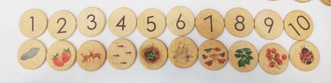 Wooden memory puzzle - number matching game - counting game - nature numbers - travel game - portal game - learn to count - wooden games