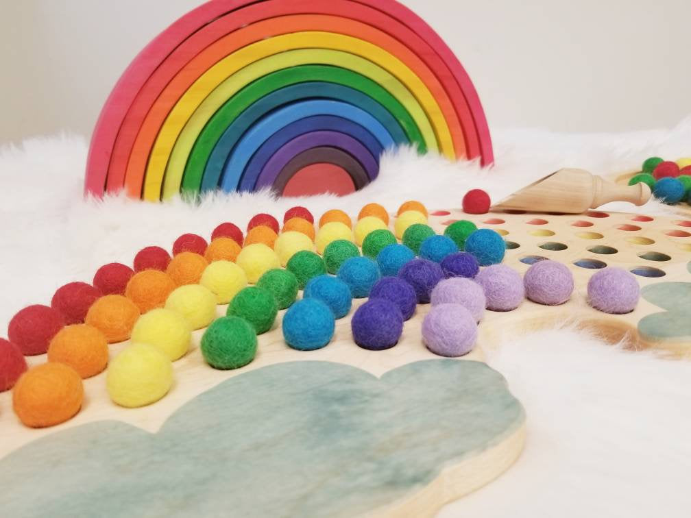 Color sorting toy - rainbow colors - color matching game - wooden rainbow - sorting tray - Montessori classroom