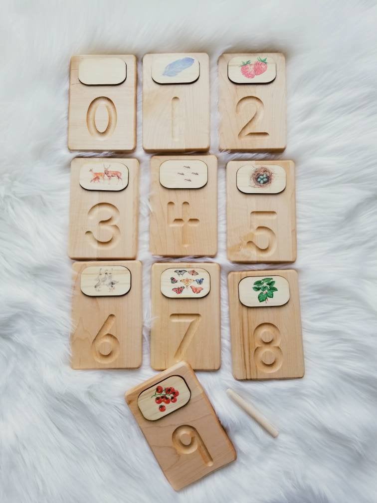SECONDS Number tracing cards with space for tiles - Montessori sandpaper numbers - Learn numbers